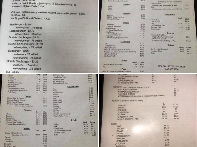 Donna's Italian Beef Menu