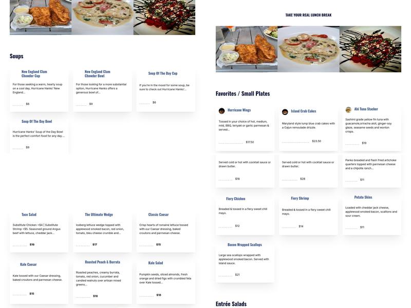 Hurricane Hanks Menu