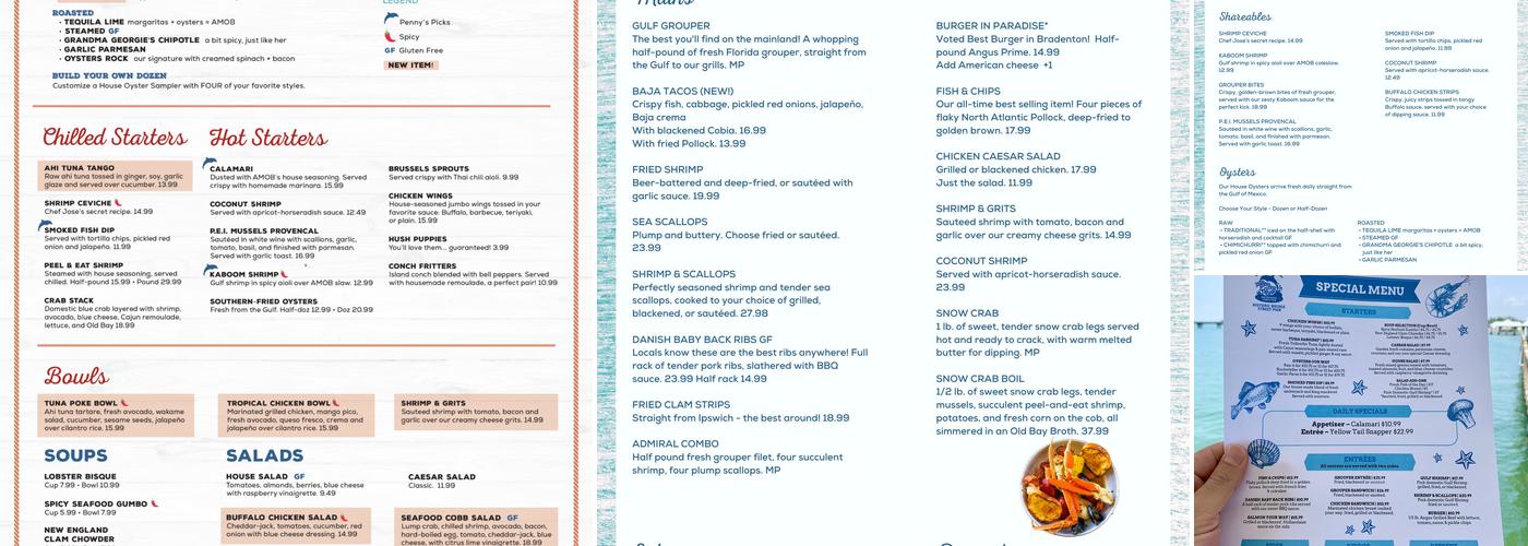 Anna Maria Oyster Bar on the Pier Menu