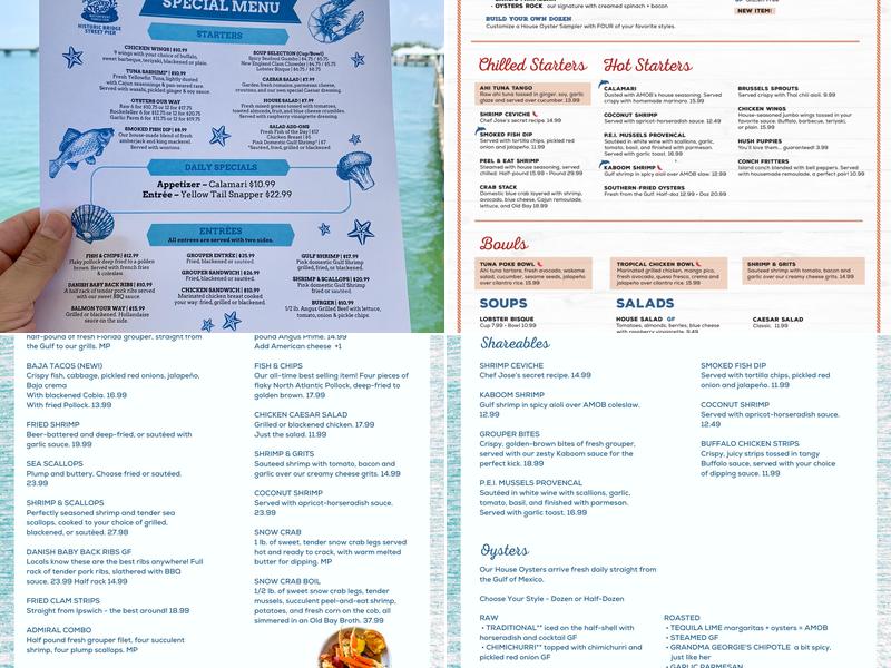Anna Maria Oyster Bar on the Pier Menu