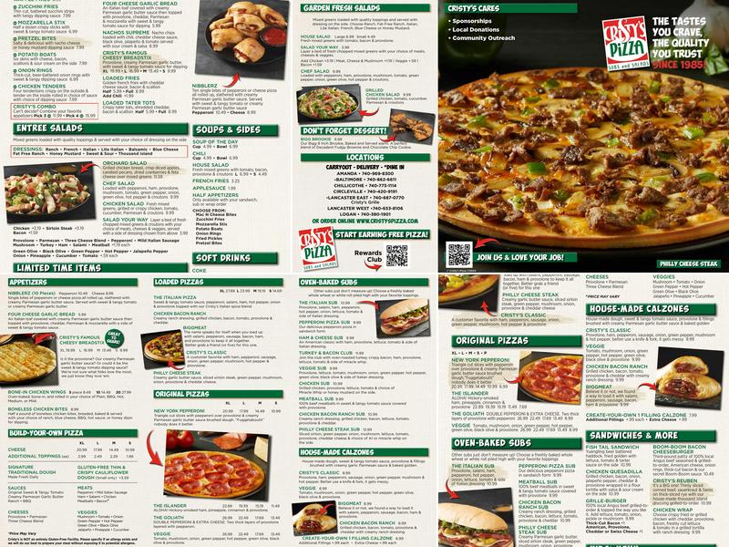 Cristy's Pizza Menu