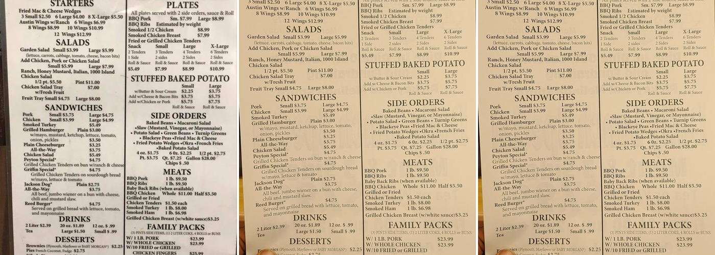 Pilgrim's Place Menu