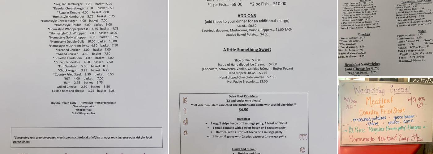 Dairy Mart Menu