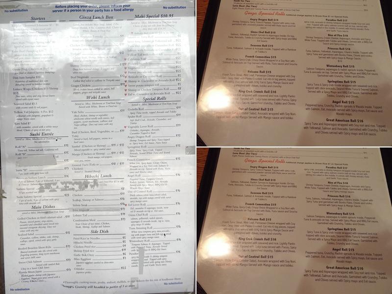 Ginza Japanese Cuisine Menu