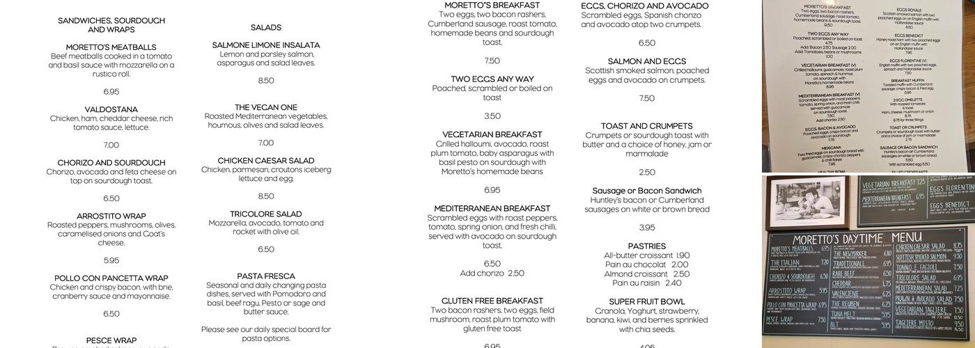 Moretto’s Menu