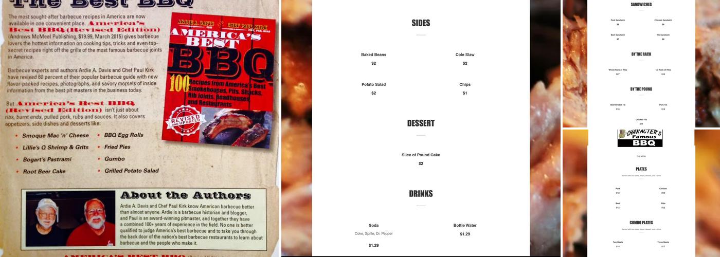 Character's Famous BBQ Menu