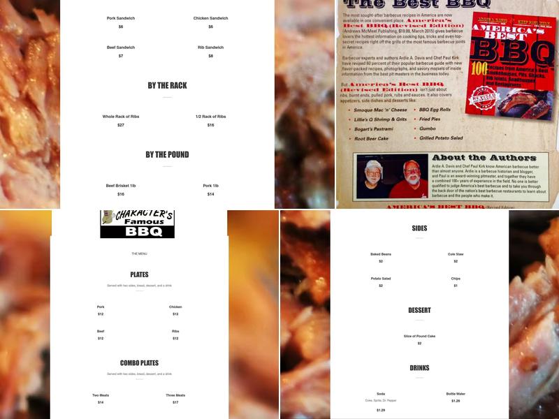 Character's Famous BBQ Menu
