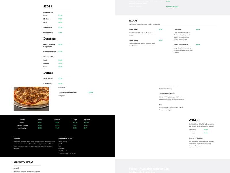 Block City Pizza Menu