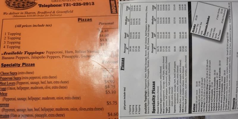 Patti's Pizza Menu