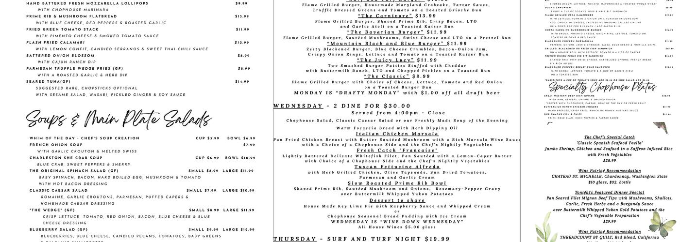 Murphy's Chophouse Menu