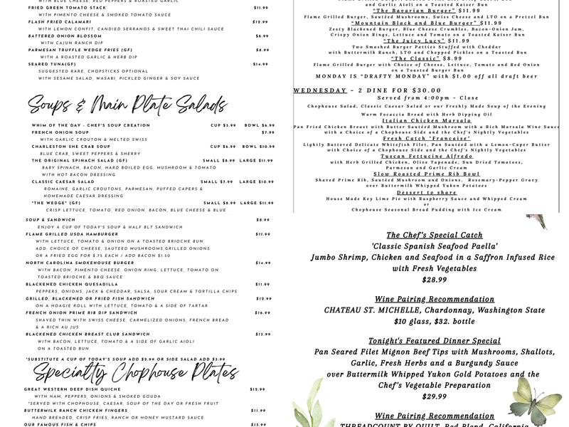 Murphy's Chophouse Menu