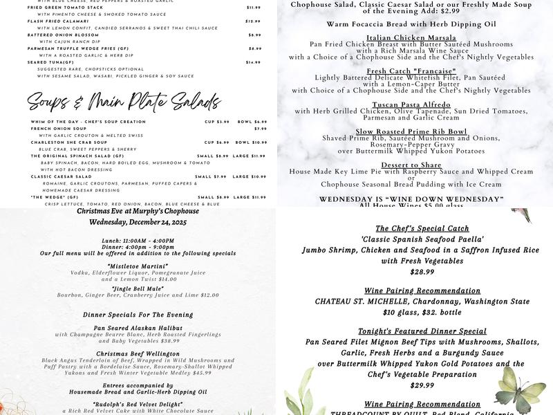 Murphy's Chophouse Menu