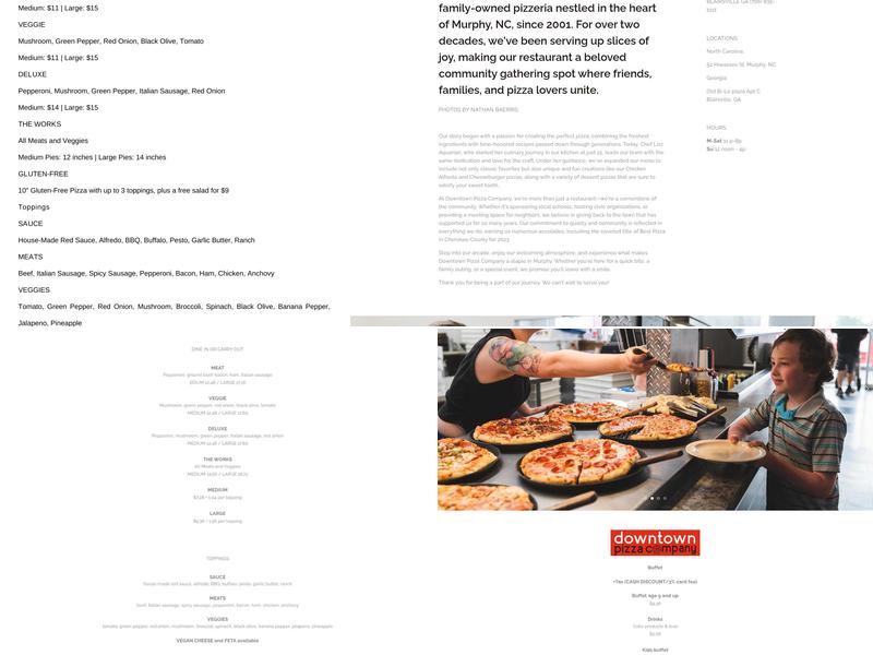 Downtown Pizza Co Menu