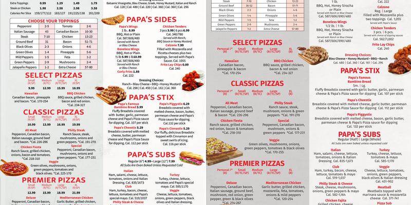 Papa's Pizza To Go Menu