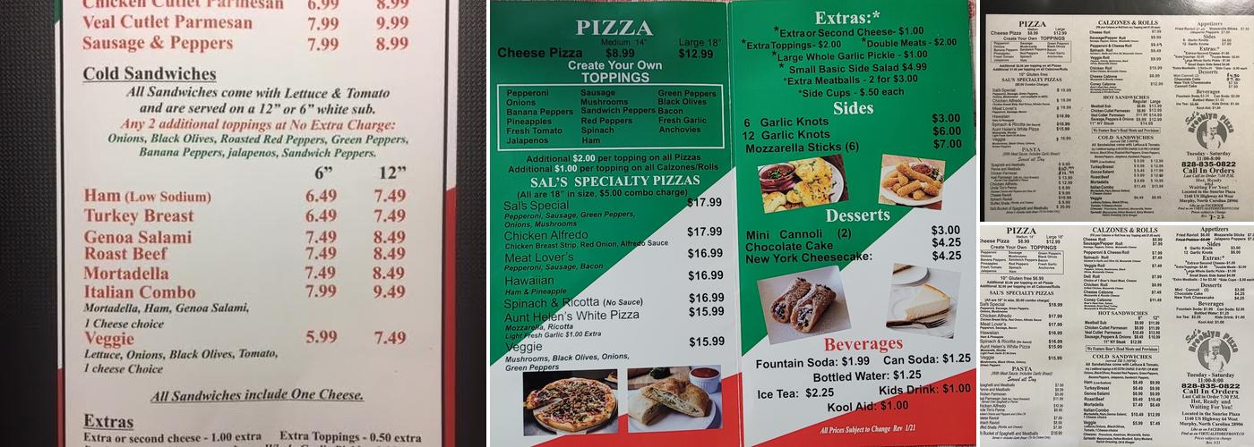 Sal's Brooklyn Pizza Menu