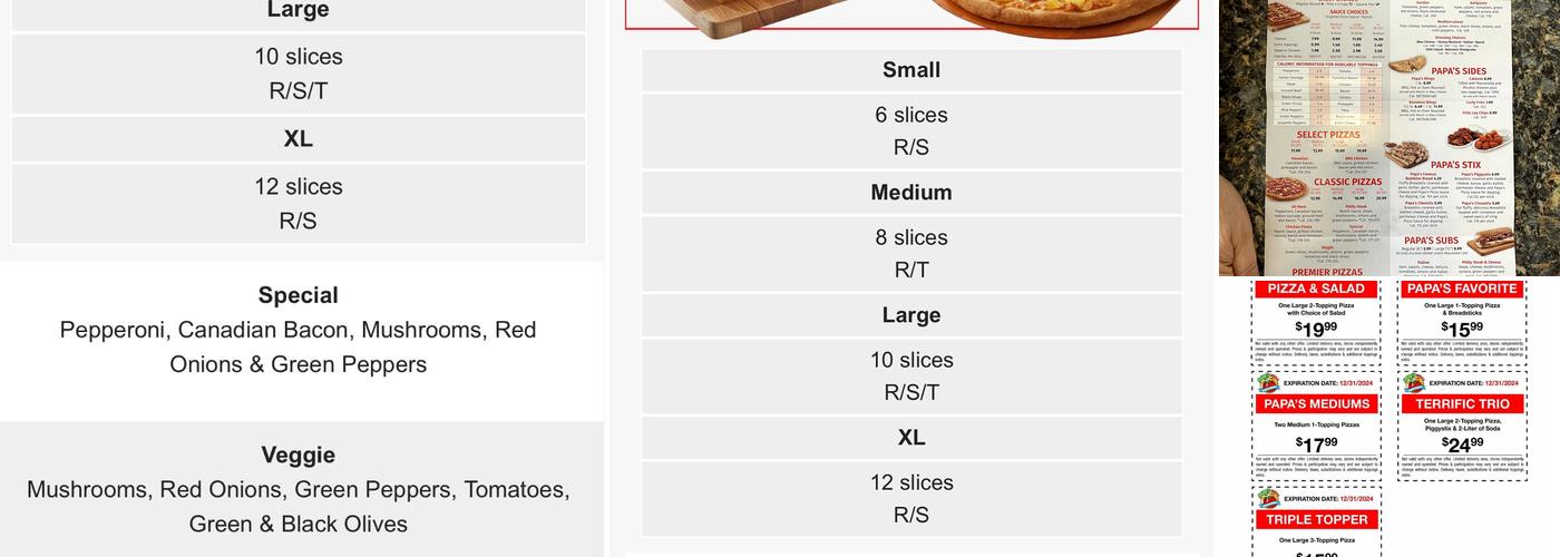 Papa's Pizza To Go Menu