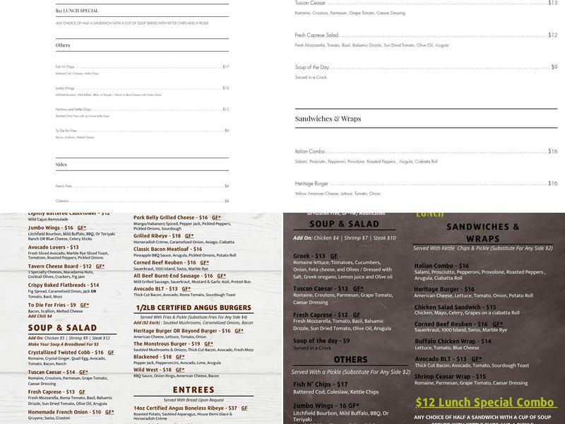The Tavern Menu