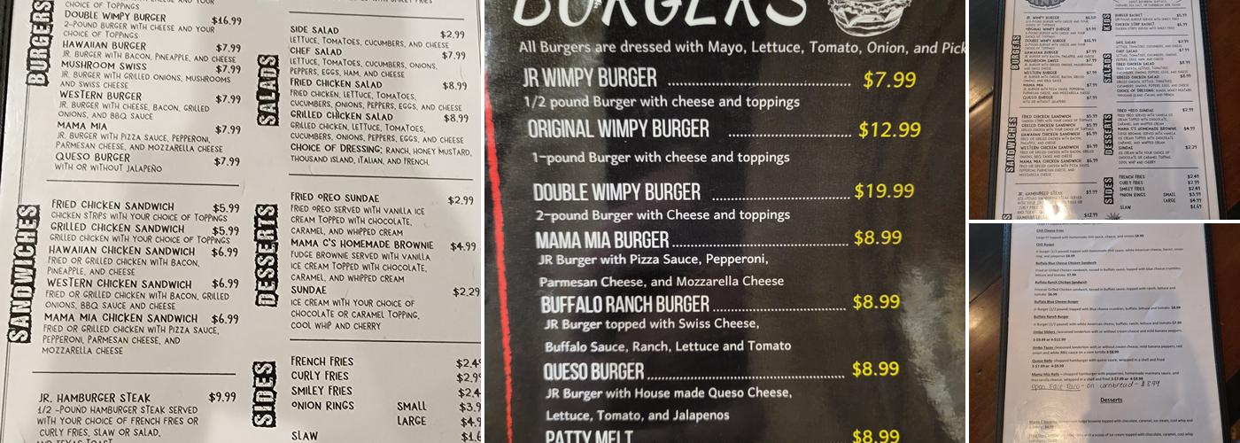 Wimpy's Corner Menu
