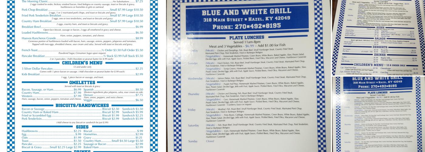 Blue and White Grill Menu