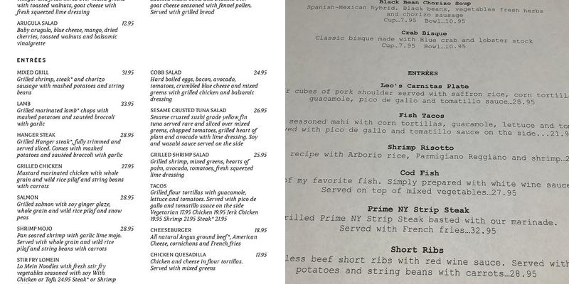 Farmer's Table Menu