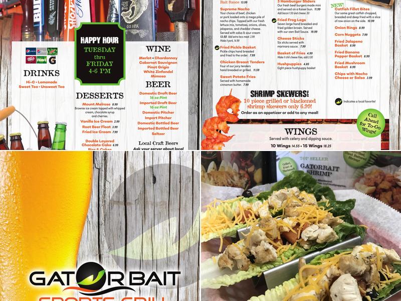 Gator Bait Family Sports Grill Menu