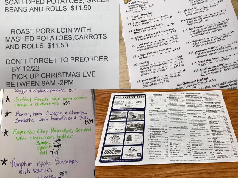 Bob's Coffee Shop Menu