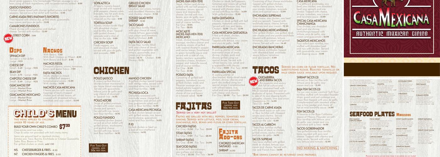 Casa Mexicana Menu