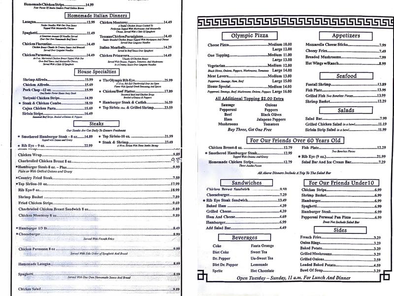 Olympic Steakhouse Menu