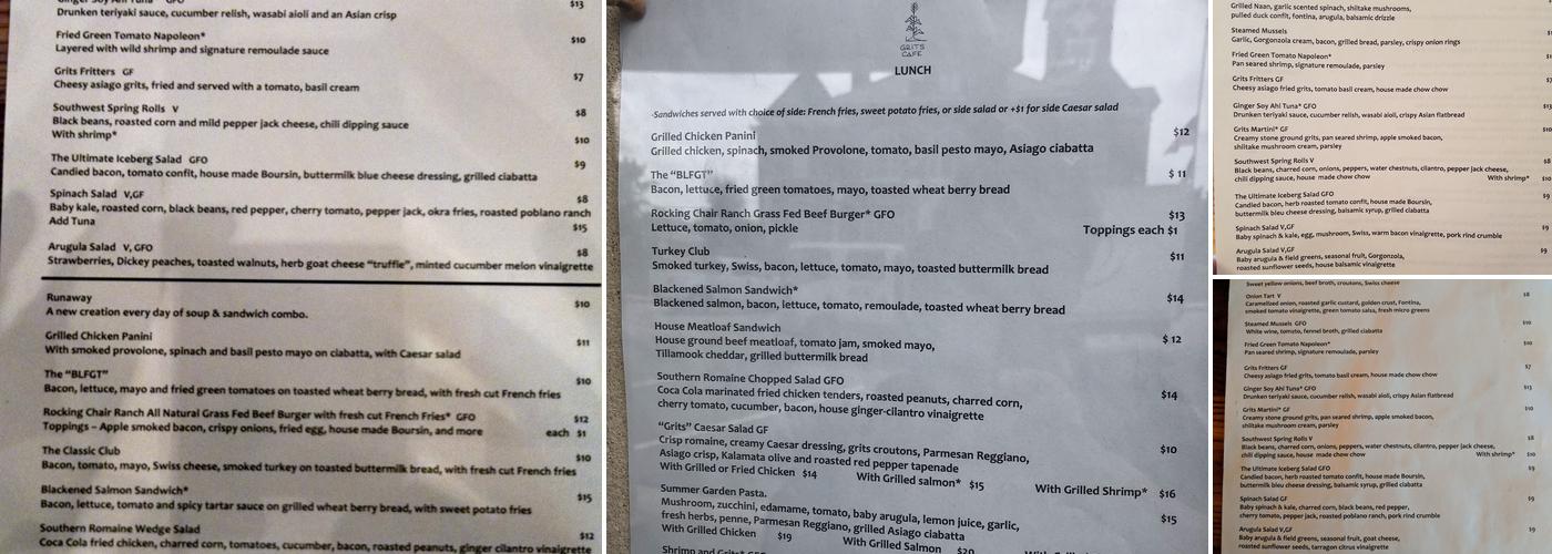 Grits Cafe Menu