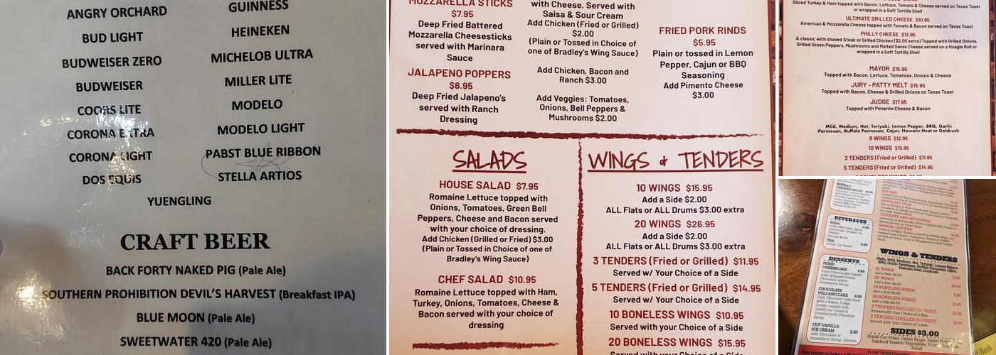 Bradley's Olde Tavern Menu