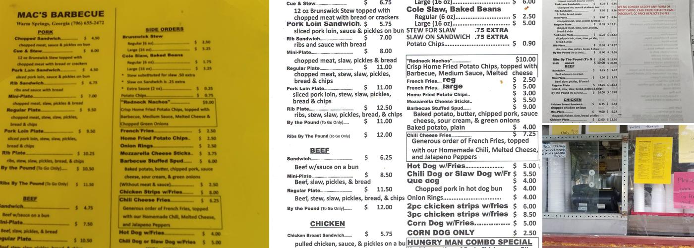 Mac's Bbq Menu
