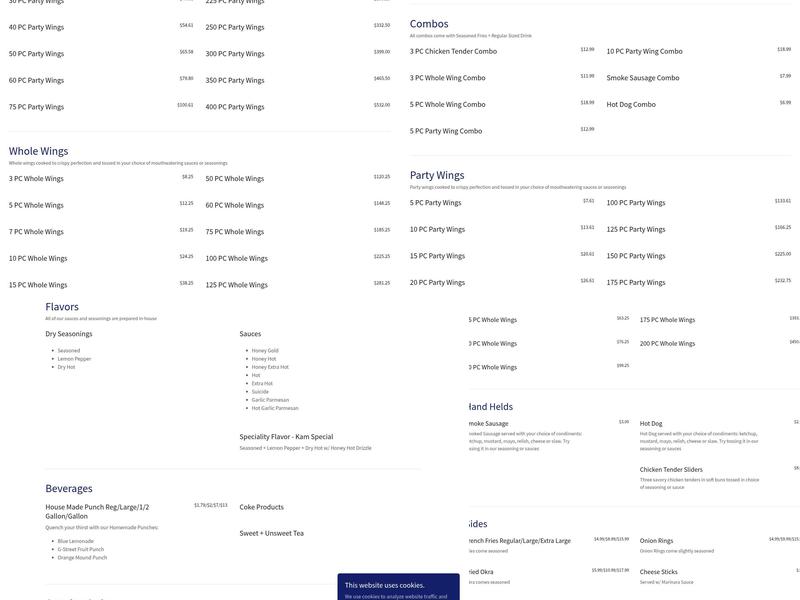 Ching's Hot Wings Menu