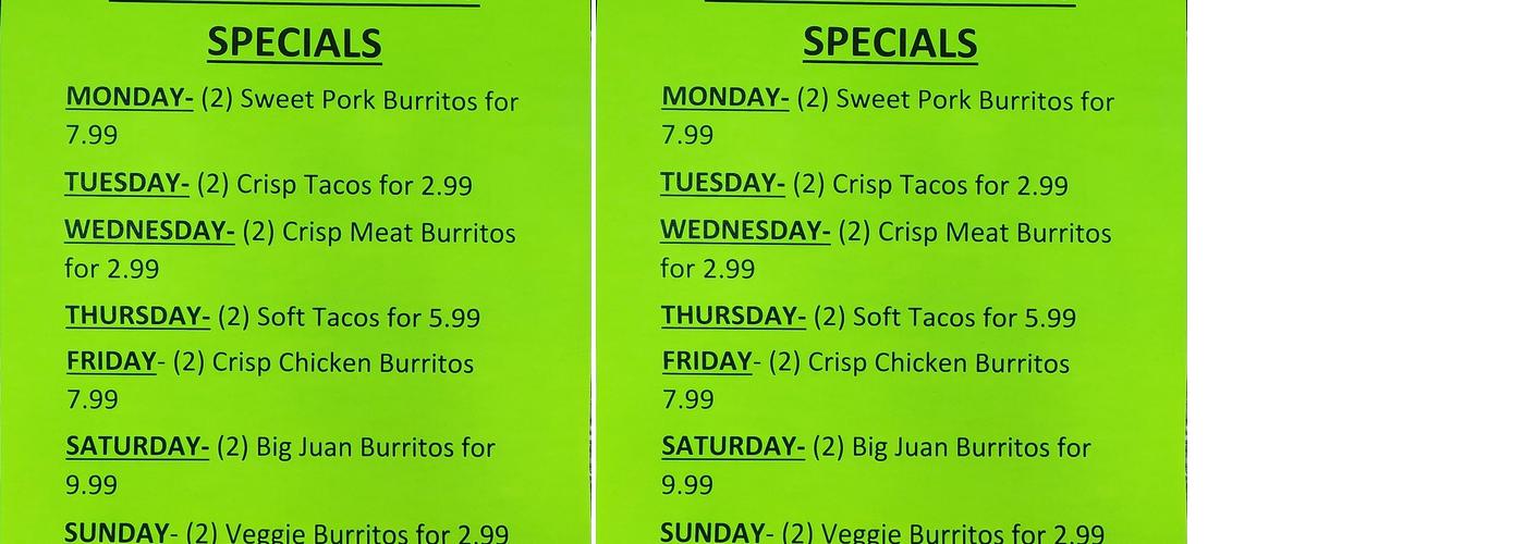 Taco Time Menu