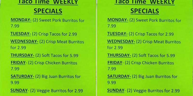 Taco Time Menu