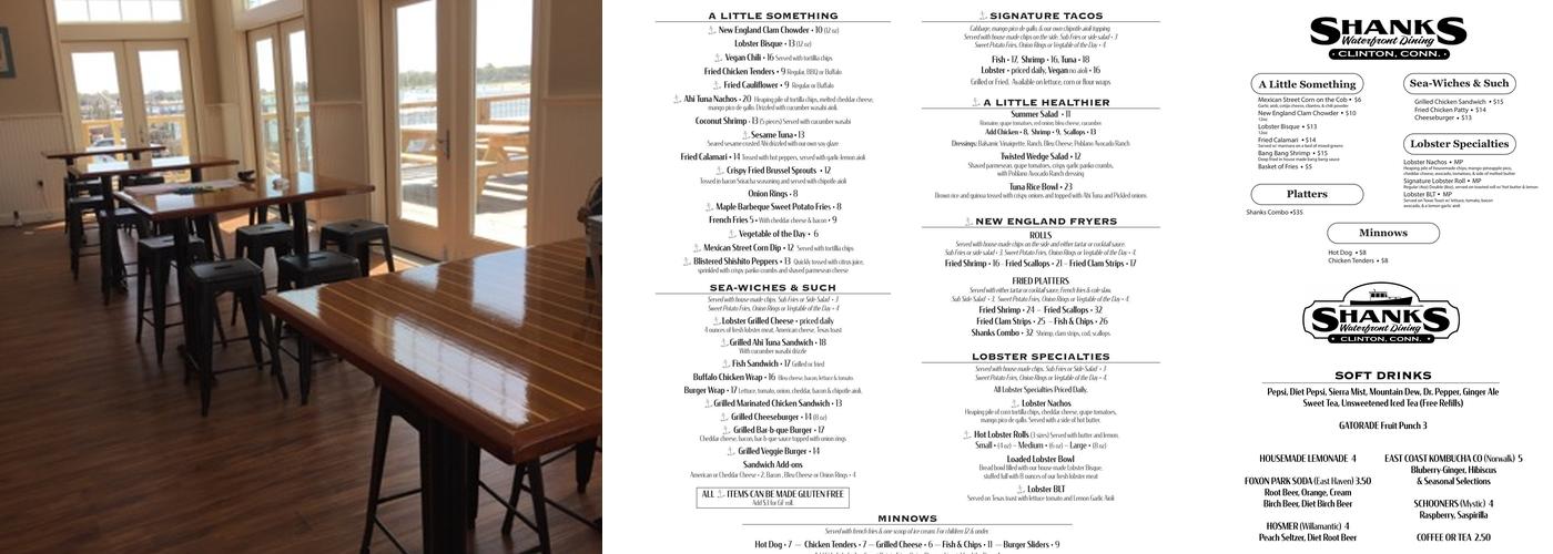Shanks Waterfront Dining Menu