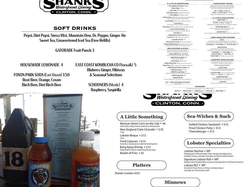 Shanks Waterfront Dining Menu