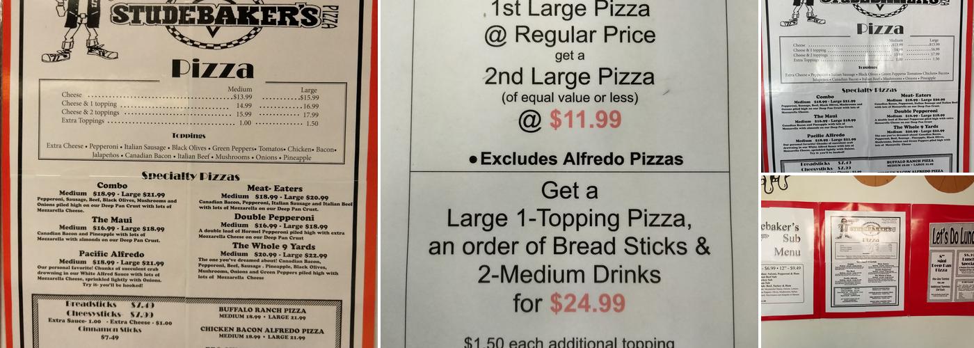 Studebaker's Pizza Menu