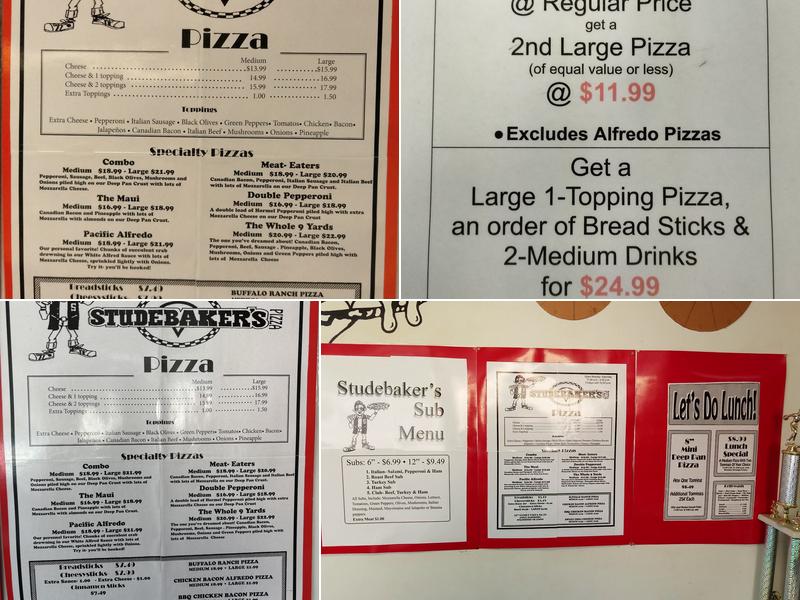 Studebaker's Pizza Menu