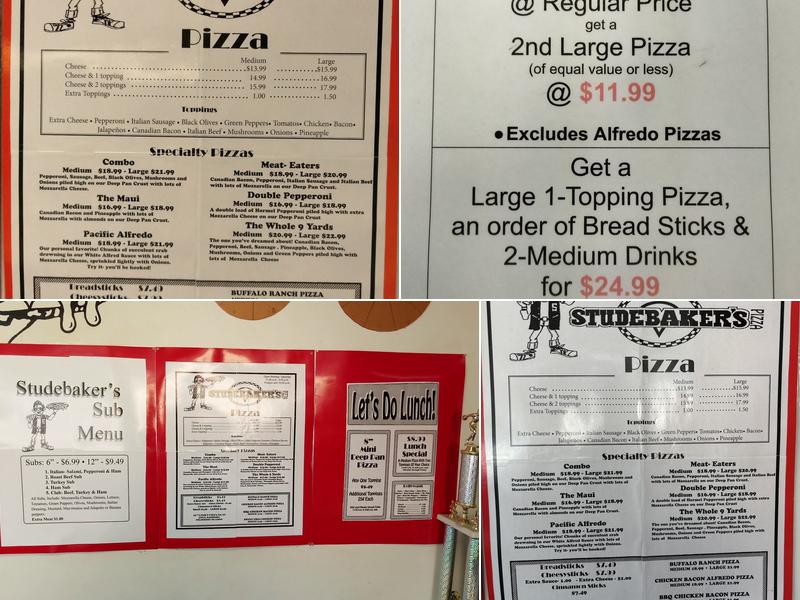 Studebaker's Pizza Menu