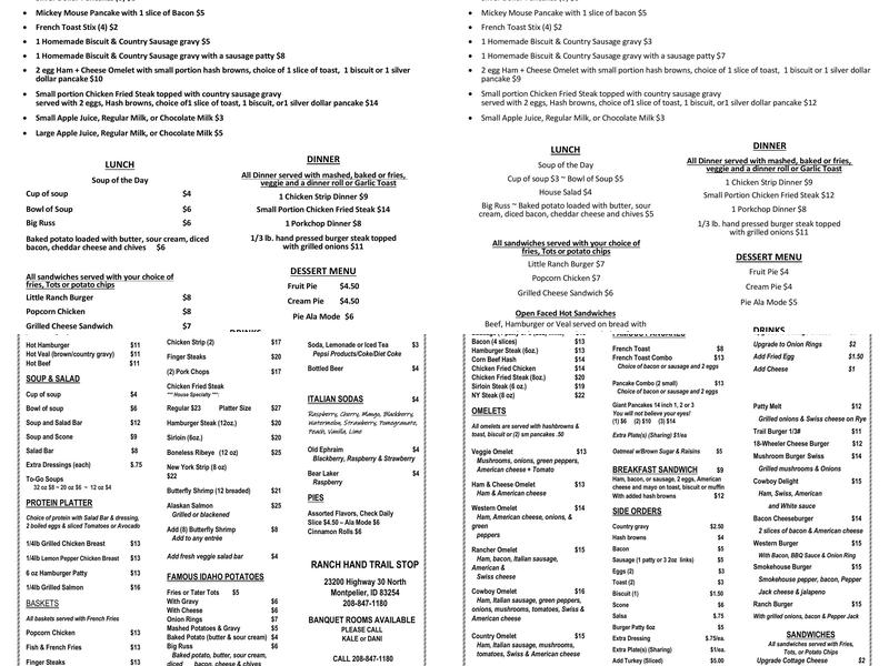 Ranch Hand Trail Stop Menu