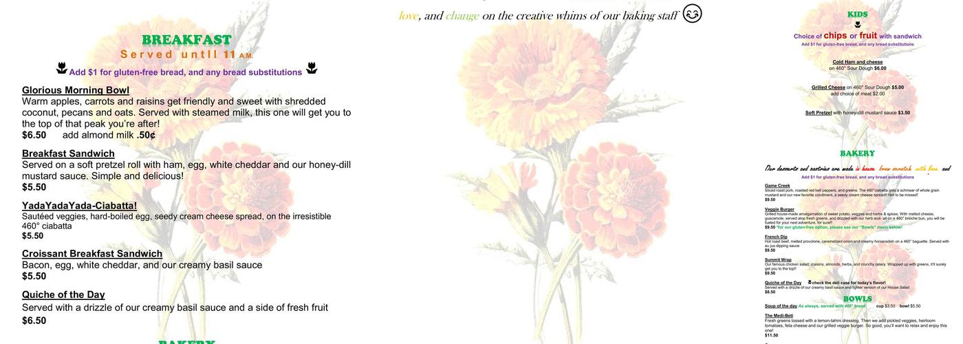 Mini Marigold Cafe Menu