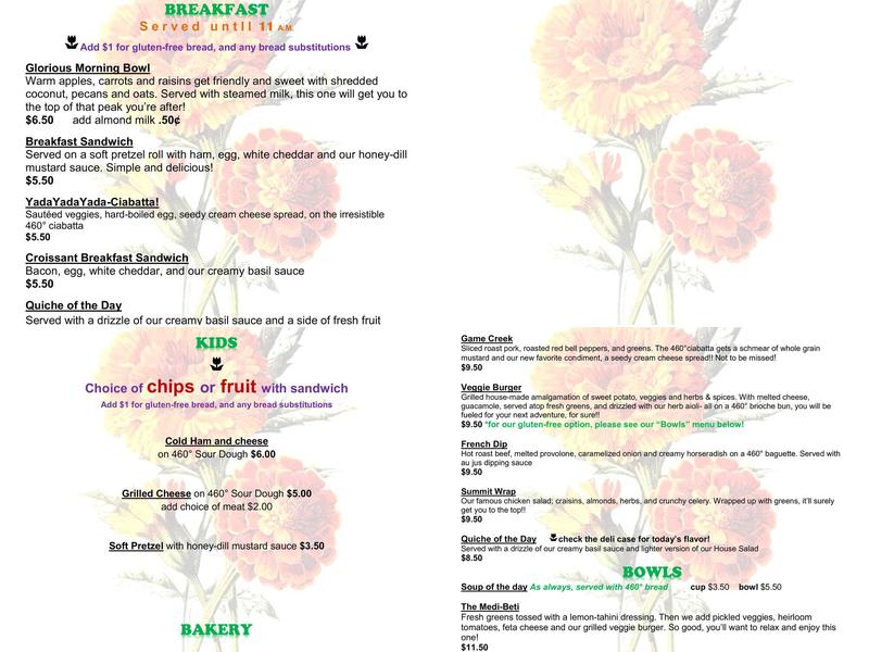Mini Marigold Cafe Menu
