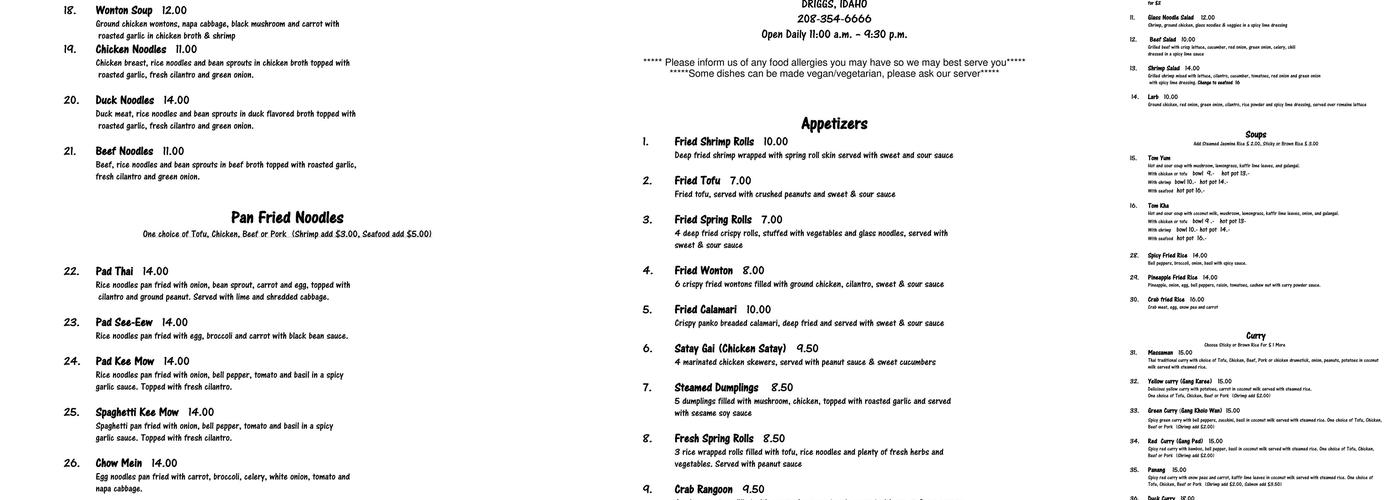 Bangkok Kitchen Menu