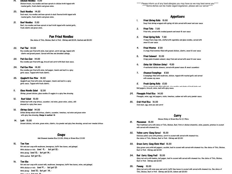 Bangkok Kitchen Menu