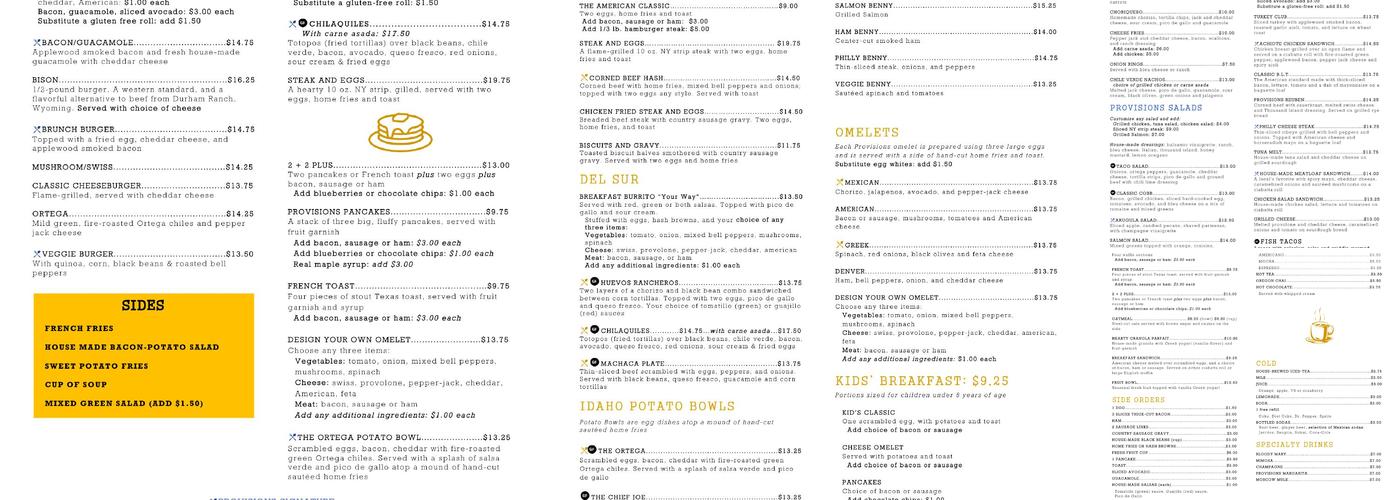 The Provision Kitchen Menu