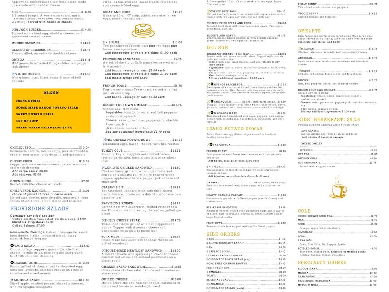 The Provision Kitchen Menu