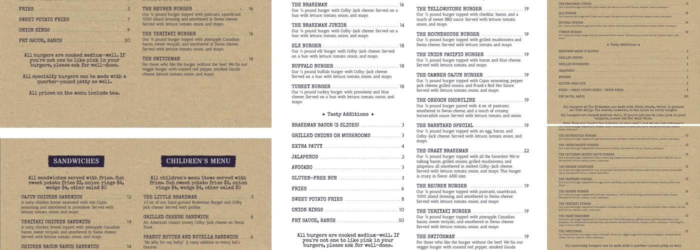 The Brakeman American Grill Menu