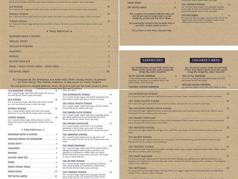 The Brakeman American Grill Menu