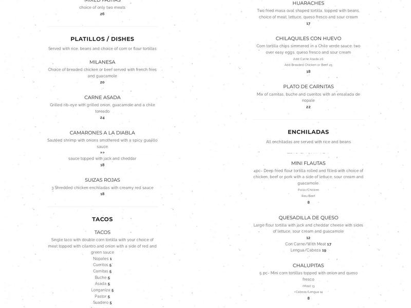 Fiesta Méxican Restaurant Menu