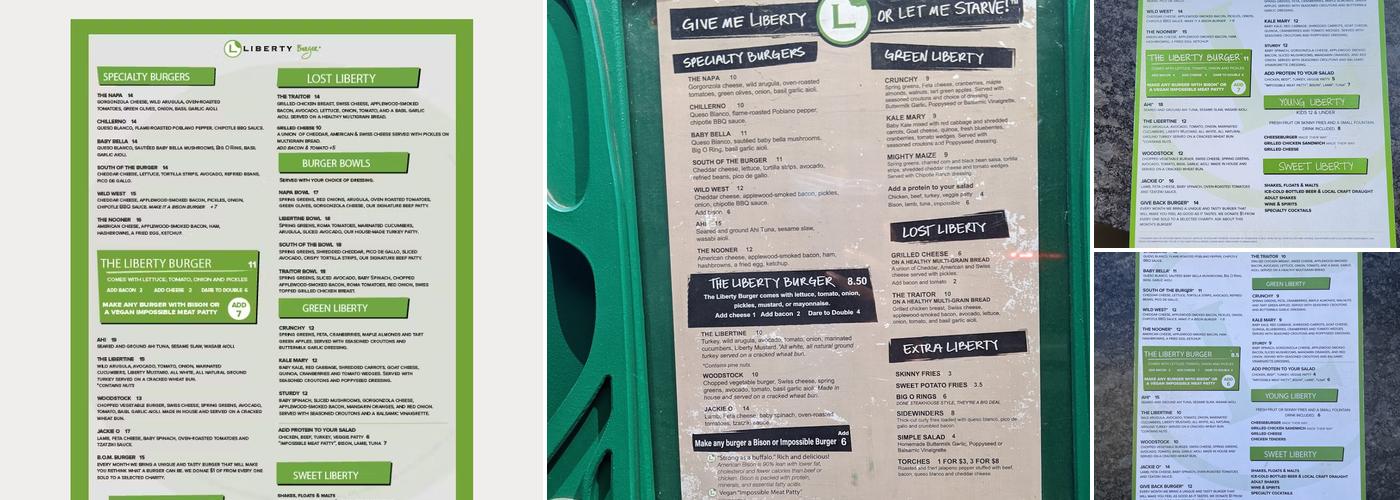 Liberty Burger Menu